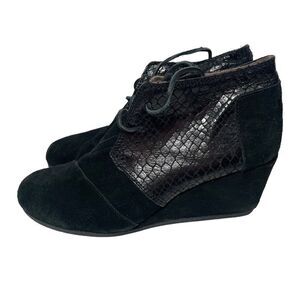 Toms Black Snakeskin Wedge Booties